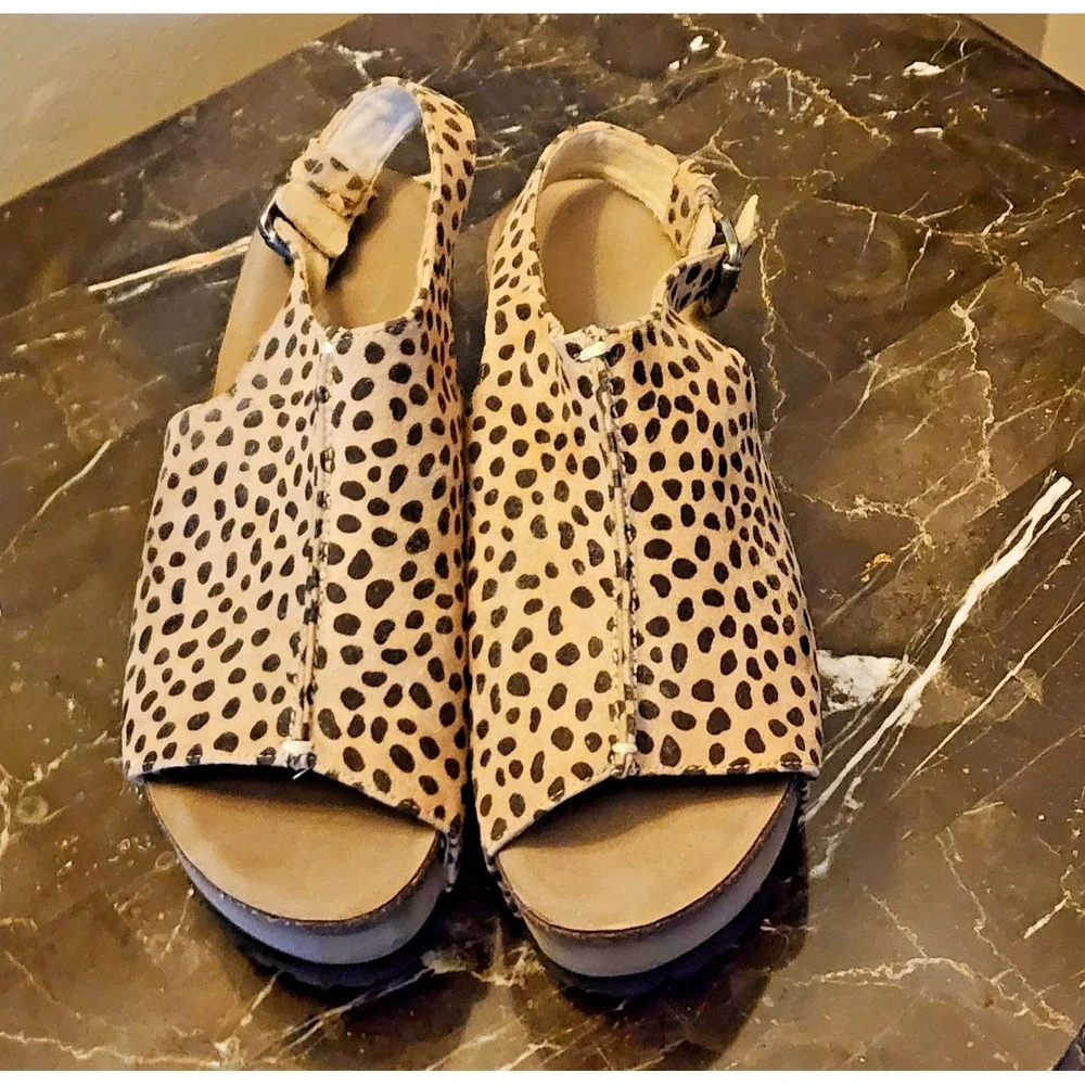 Axxiom Cheetah Print Cushiones Wedge Sandals in Blk & Tan Sling Back in Size 8